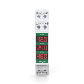 TONGOU Volt Meter, DC Three-Channel Voltmeter, Digital Display, 3W Low Power, ‌Wide Voltage Measurement Range (DC 11-330V)‌, ‌High Accuracy‌, CE Certification, Using DIN Rail Installation