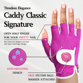 Caddy Classic Ladies Golf Glove Women | Half Finger Mesh Design for High Breathability | Premium Leather Construction for Comfortable Fit | Includes Stylish Magnetic Ball Marker