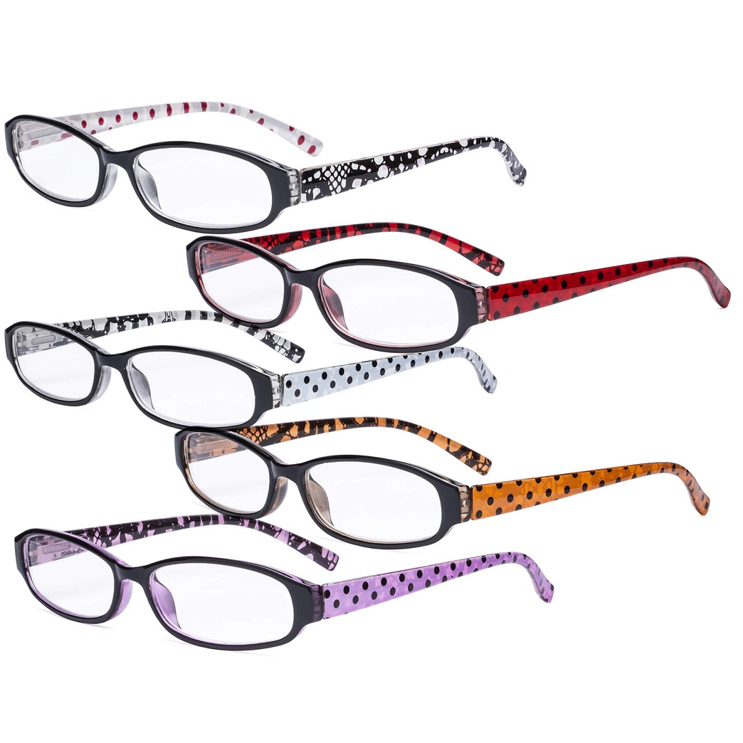 Eyekepper 5 Pack Reading Glasses with Small Lens for Women - Cute Ladies Readers with Polka Dots Arms +1.50