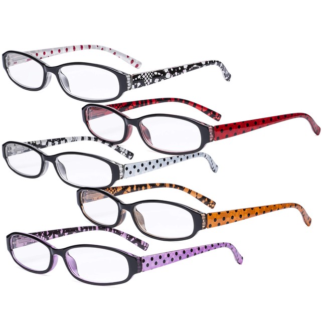 Eyekepper 5 Pack Reading Glasses with Small Lens for Women - Cute Ladies Readers with Polka Dots Arms +1.50