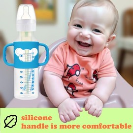 4 Pack Silicone Baby Bottle Handles for Dr Brown Narrow & Wide Baby Bottles Hoder Easy Grip Self Feeding Universal Bottle Handle, 100% Silicone-BPA-Fr