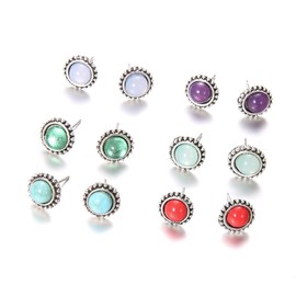 6 Pairs Colorful Earrings Women Ear Stud Vintage Round Stud Quartz Ball Earrings Rainbow Cute Earring Set Earrings Jewelry for Women (6 Pairs)