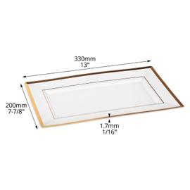 QWORK® Pack of 6 White Serving Plates with Gold Rim, 30 x 22 cm, Plastic, Ideal for Pool Party, Birthday, Banquet, Wedding