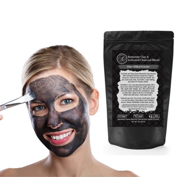 Bare Essentials Living Bentonite Clay and Activated Charcoal Powder Blend for Clay Face Mask, Facials, Hair Mud Mask, Body, DIY Soap Making and More