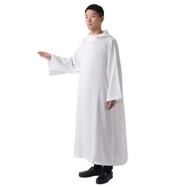 BLESSUME Priest Clergy Alb Pleats Front Wrap Alb Vestments with Cowl Hat