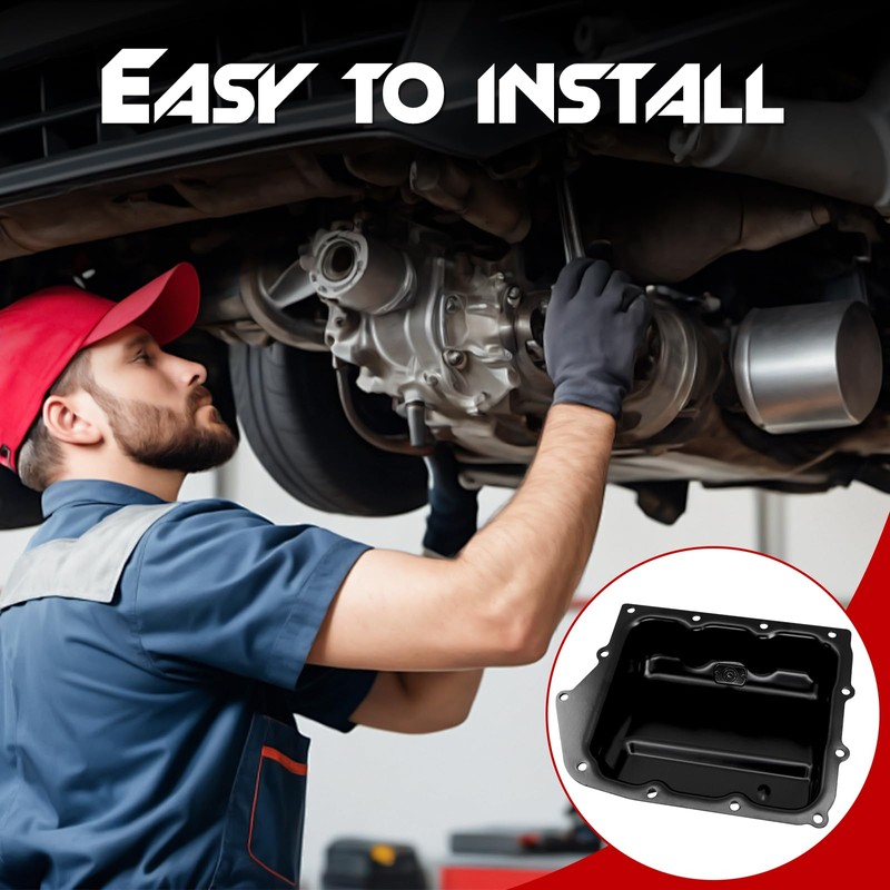 Transmission Oil Pan with Drain Plug & Gasket, Compatible with