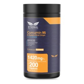 CURCUMINA 95 + SUPERCRITICAL GINGER 200 capsulas (1420mg por porcion), Curcuma y Jengibre con Piperina y MCT Oil