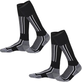 FQZMQBQ Men's Ski Socks, Thick, Long, Cold Protection, For Snowboarding, Running, Boys, Outdoors, Climbing, Sports, Ski Socks, Junior, Breathable, Black, Black (2 Pairs)