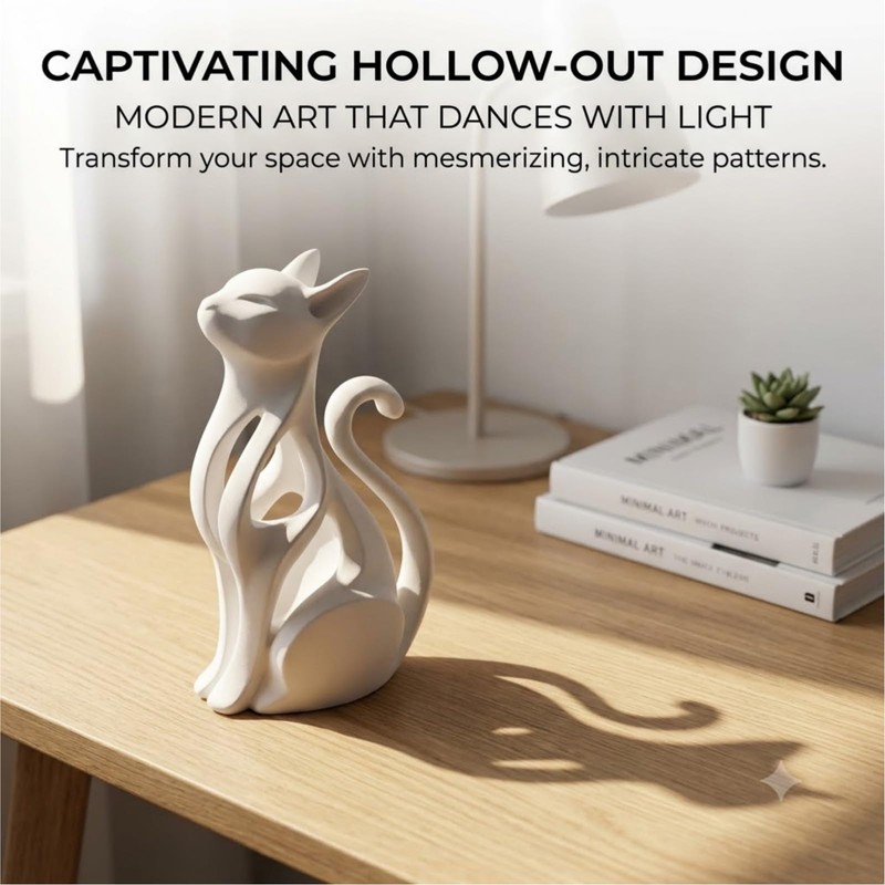 2.4x1.4x3.9 Inch 3D Printed Cat Figurine - Modern Abstract Cat