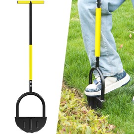 Houselife Half Moon Edger for Landscaping, 42" Manual Grass Edger Tool with V-Shape Serrated Blade, Long Handle Garden Edger for Sidewalk, Driveway & Flower Bed, 9" Wide Footplate