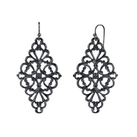 1928 Jewelry Filigree Black Diamond-Shape Drop Earrings