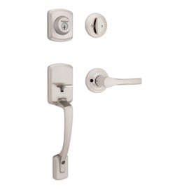 Kwikset Henley Front Door Lock Handle and Deadbolt Set, Entry Handleset Exterior with Interior Reversible Lever, Satin Nickel, Pick Resistant SmartKey Rekey Deadbolt Security, with Microban Protection
