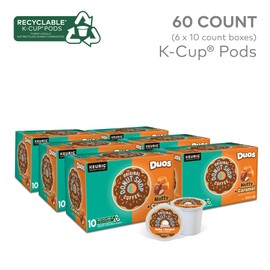 The Original Donut Shop Duos Nutty + Caramel Coffee, Keurig Single Serve K-Cup Pods, Light Roast Coffee, 60 Count, (6 Packs of 10)