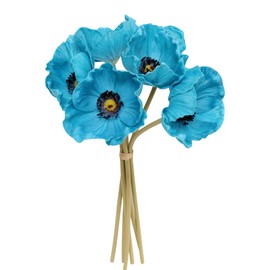 12pc Keepsake Artificial Real Touch Poppy Lifelike and Eco-Friendly Perfect for Bouquet, Corsage, Centerpiece, etc. (Turquoise Blue)