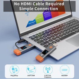 Wireless HDMI Transmitter and Receiver,165ft/50m Wireless HDMI for 4K Decode Input 1080P Output,Plug&Play Portable 2.4G/5.8G for Video and Audio to Monitor from PC/Projector/TV Box,with Display Screen