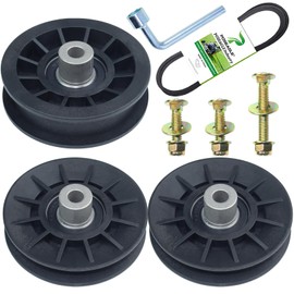 POSEAGLE 2 Pack 532194326 V-Groove Idler Pulley with 532194327 Flat Idler Pulley 532125907 Belt 1/2x90 and Hardware Kit for Husqvarna 2748GLS 2354GXLS GT48XLS GT54LS TS348 TS354D Lawn Tractors