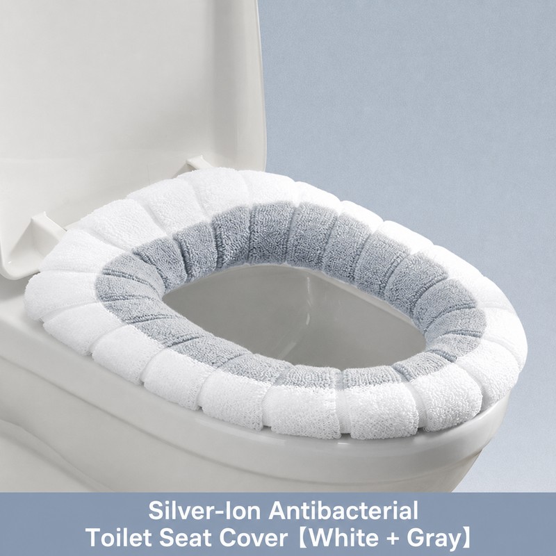 Ag+ Silver Ion Antibacterial Toilet Seat Cover, Universal Stretch-Fit Washable