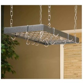 Rogar Gourmet Rectangle Pot Rack Hammereed Steel / Chrome
