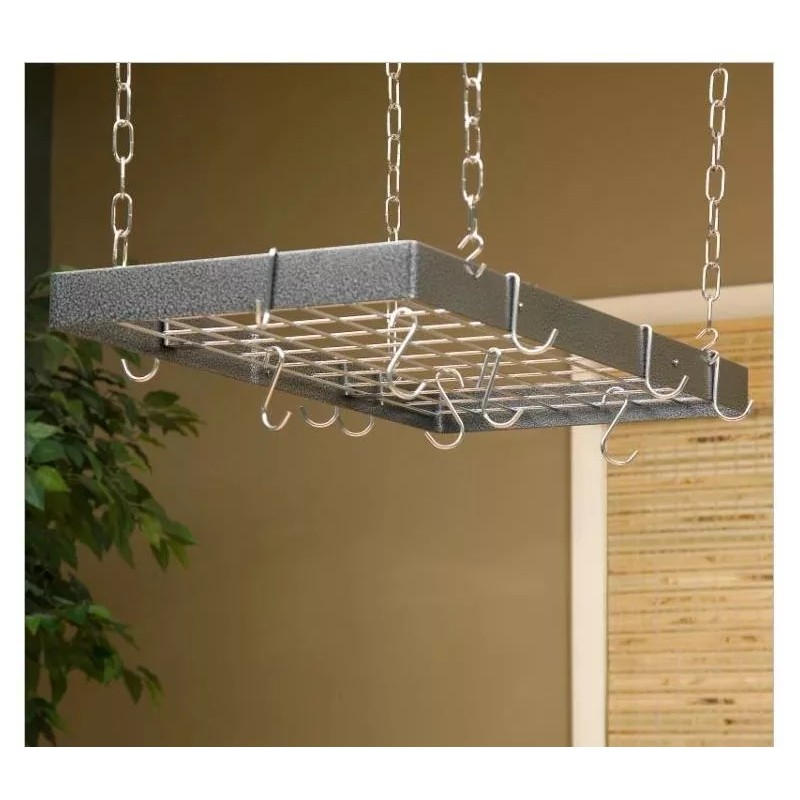 Rogar Gourmet Rectangle Pot Rack Hammereed Steel / Chrome