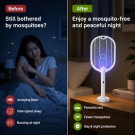 3-in-1 Electric Mosquito Swatter for Home – 3000V Rechargeable Bug Zapper with UV Lamp and Type-C Charging