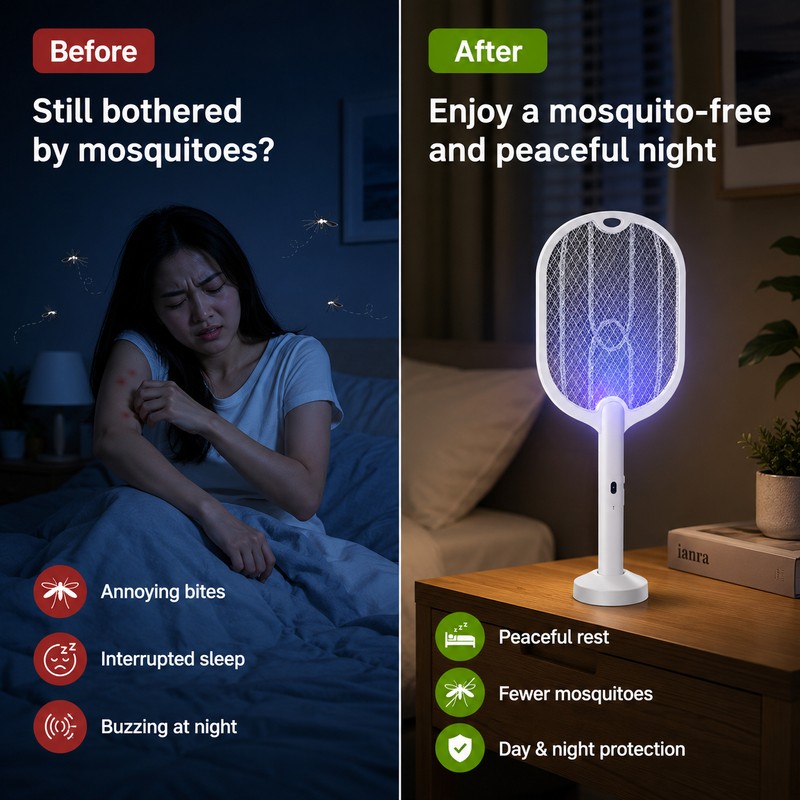 3-in-1 Electric Mosquito Swatter for Home – 3000V Rechargeable Bug