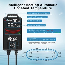 AQQA Aquarium Heater,300W 500W 800W 1000W 1200W Fish Tank Heater,59℉-93℉ Submersible Intelligence Aquarium Heater with Over-Temperature Dry Burning Protection 1000W to 135-235 Gallon