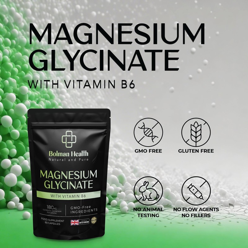 Magnesium Glycinate with Vitamin B6 | 180mg Elemental Magnesium Per