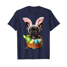 Cute Bunny Ear French Bulldog Dog Easter Eggs Basket Owner Men Women Girls Kids T-Shirt