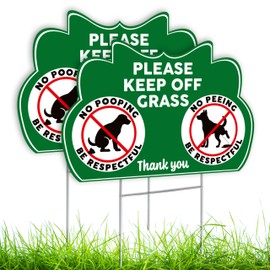 2 PC Keep Off Grass Sign with Stake, 8x12 Double Sided Coroplast Be Respectful, No Peeing, No Pooping Dog Signs for Yard