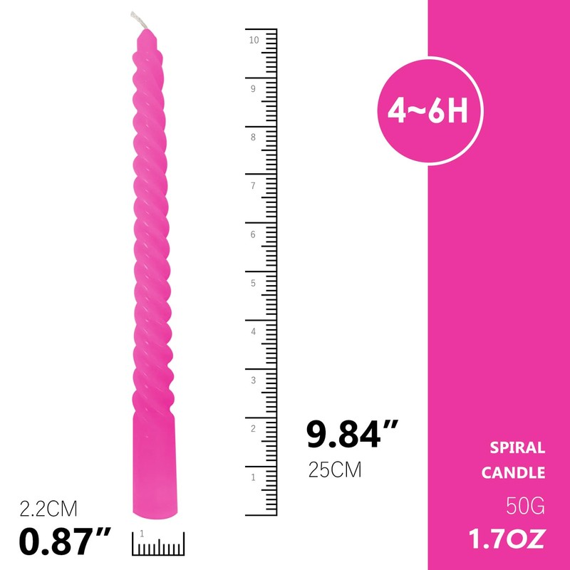 Topsics 6 Pack 10 Inch Hot Pink Taper Candles, Rosy