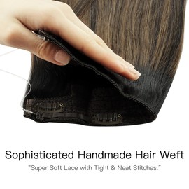 HOTBANANA Wire Hair Extensions, 22 inch 120g Chocolate Brown Fish Line Hair Extensions Real Human Hair Straight Invisible Wire Hair Extensions Remy Hair Extensions