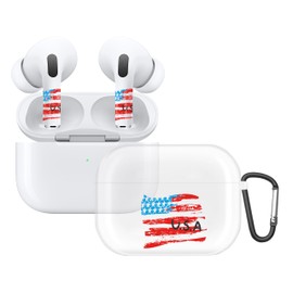 RockMax for AirPods Case Pro, Custom Clear Case with Black Keychain and USA Flag Skin Decal Stickers, Fashion Gift for Kids and Families