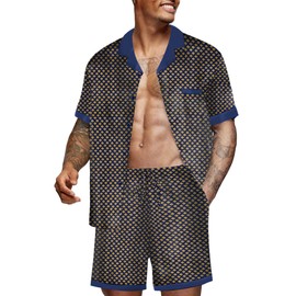 Ekouaer Men Satin Silk Pajamas Set with Pockets Sleepwear Shorts Satin Summer Loungewear 2 Piece Button Down Set S-XXL