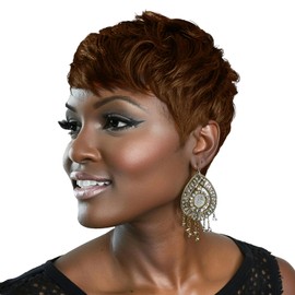 Short Pixie Wigs For Black Women Natural Dark Brown Color Short Brown Pixie Wigs For Black Women Pixie Cut Wavy Wigs Brown Synthetic Wigs For Black Women Layered Pixie Wigs With Bangs