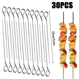 Stainless Steel Turkey Trussing Kit, 30 Piece Metal BBQ Skewers Set 15cm, Meat Needles, Cocktail Picks, Reusable Cooking Tools