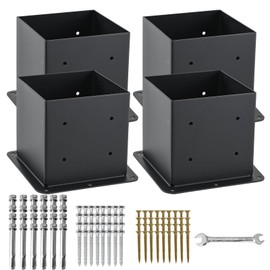 AXWHYS 6x6 Post Base 4 Pcs, (Inner Size 5.6x5.6) Post Anchors, 13GA Thick Solid Steel & Black Powder Coated,Deck Post Brackets Support Deck Base Plate Pergola Brackets Fence Kit