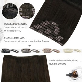 Moresoo Clip-In Real Hair Extensions, Brown, Hair Wefts, Real Hair Clips, 45 cm, Hair Extensions, Clip-In Hair Extensions, Thick End, 7 Pieces, 135 g