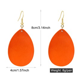 KaFu Dangle Natural Wood Teardrop Geometric Lightweight Drop Circle Earrings Stainless Steel Stud Bohemia Retro Earrings for Women (jacinth)