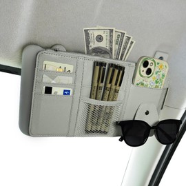 Global-Daily Sun Visor Organiser For Cars ，Car Accessories Interior With Multi-Pocket Net Zipper For Card License Pen Key Document Sunglasses，Auto ​Interior Accessories For Car,Truck,Suv (Grey)