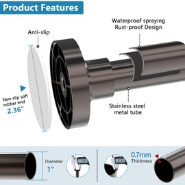 Bonpally Shower Curtain Rod 32-75 Inches Adjustable, Non-Slip Spring Tension Shower Rod Stainless Steel for Bathroom, No Drilling, Black