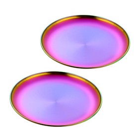 Buyer Star 2 Pack Metal Dinner Plates- Stainless Steel Color Heavy Duty Kitchenware Round Metal 9 Inch Plates | Dishwasher Safe | BPA Free| Use for BBQ Steak (NO.0)
