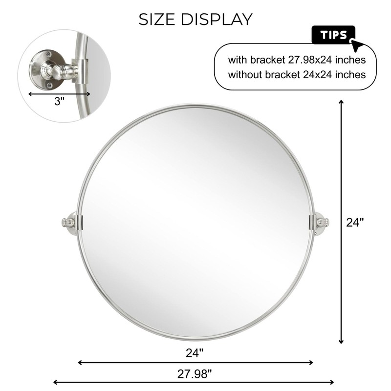 Round Pivot Bathroom Mirror Brushed Nickel Circle Metal Framed Tilting