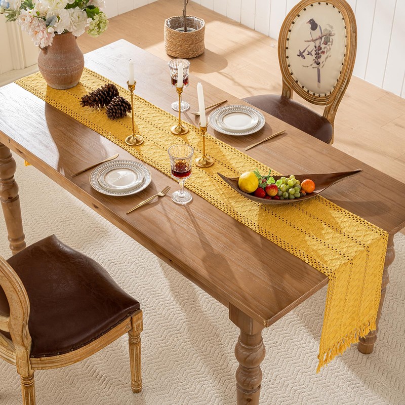 Table Runner Yellow 12 x 71 Inches Boho Farmhouse Rustic