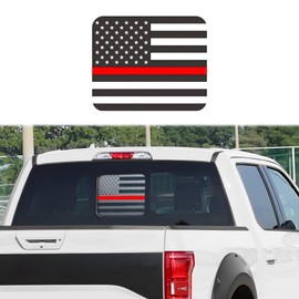 HEVLE Rear Middle Window American Flag Decal, Matte USA Flag Decal, Back Center Sliding Window USA Flag Vinyl Sticker Exterior Accessories Fits for Ford F150 F250 F350 (Matte Black+red)