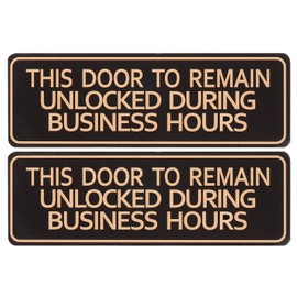 PATIKIL This Door to Remain Unlocked During Business Hours Sign, 2Pcs 6x2 Inch Self-Adhesive Warning Sign for Business Home Door Office Entrance, Black and Gold Tone