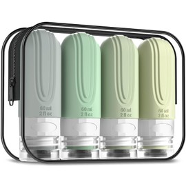 Mrsdry Travel Bottles for Toiletries, Tsa Approved 2oz Travel size Bottles, BPA Free Leak Proof Travel Toiletry Containers, Refillable Travel Accessories with Toiletry Bag for Shampoo Liquid (4 Pack)