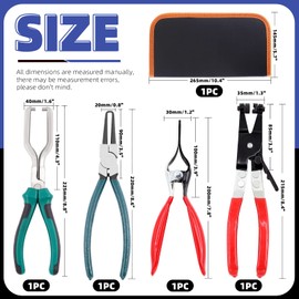 Glarks 4Pcs Fuel Line Pliers Kit Includs 9 Inch Fuel Filter Calipers and Hose Pipe Clamp Clip with Hose Remover Pliers and Flat Band Hose Clamp Pliers for Auto Maintenance