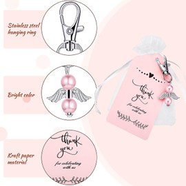 Hicarer - Juego de 60 llaveros de ángel para baby shower para niños y niñas, regalos de boda para invitados, 60 bolsas de organza blancas con etiquetas de agradecimiento para suministros de fiesta de cumpleaños (rosa)