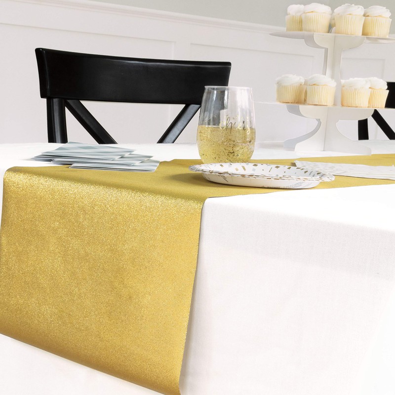 Dazzling Gold Glitter Table Runner - Premium Plastic & Sparkling