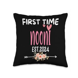 First Time NOONI Est.2024 Cute Flower Pregnancy Announcement Throw Pillow, 16x16, Multicolor